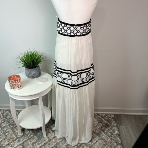 Tory Burch Christie Strapless Maxi Dress Size 4 White Black Silk Runway NWT - Picture 9 of 13